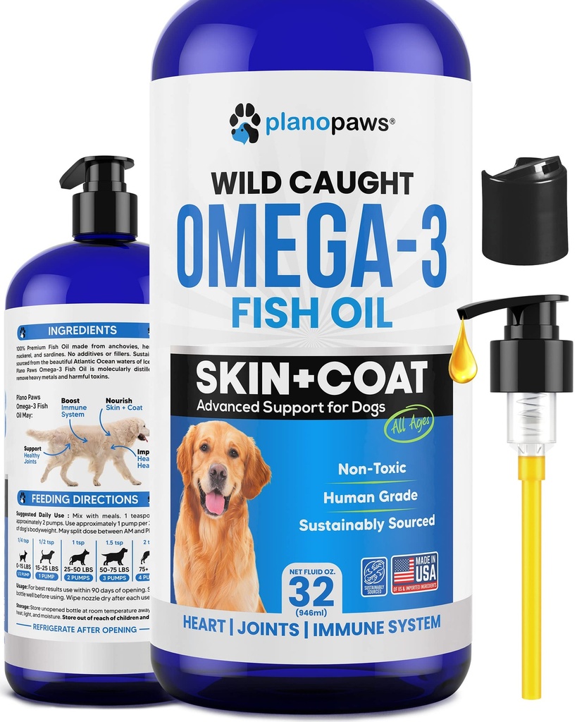 Omega 3 Fischöl für Hunde - besser als Lachsöl - Hunde Fischöl Ergänzung zu reduzieren Shedding & Itching - Unterstützt Gelenke, Gehirn und Herzgesundheit - Haut- und Mantelergänzung - Flüssiges Fischöl