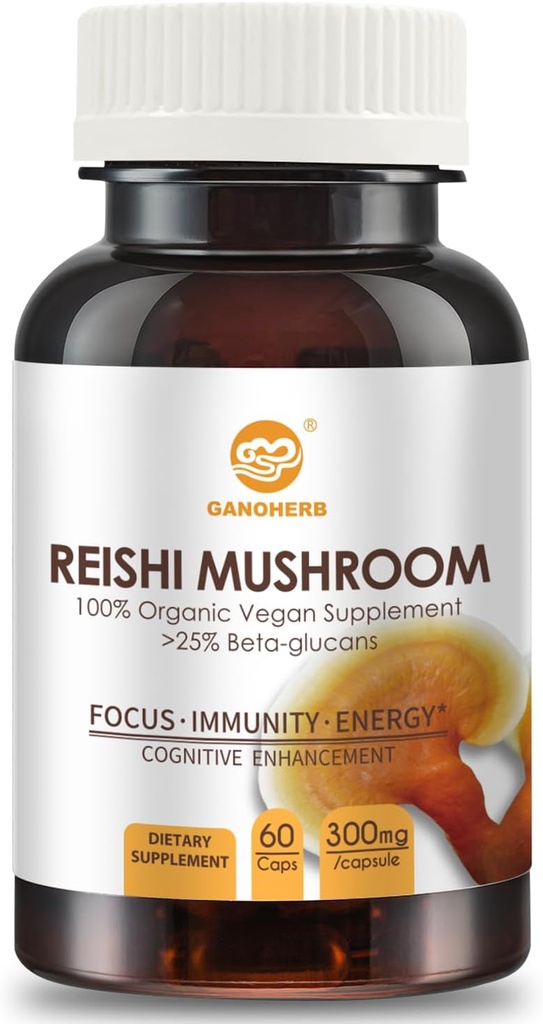 Reishi Mushroom Kapseln, Organic Advanced Superfood Supplement mit Reishi Pilzpulver 450mg, Reishi Shell-Broken Spores 270mg, Reishi Pilzextrakt 180mg für Langlebigkeit, Immungesundheit