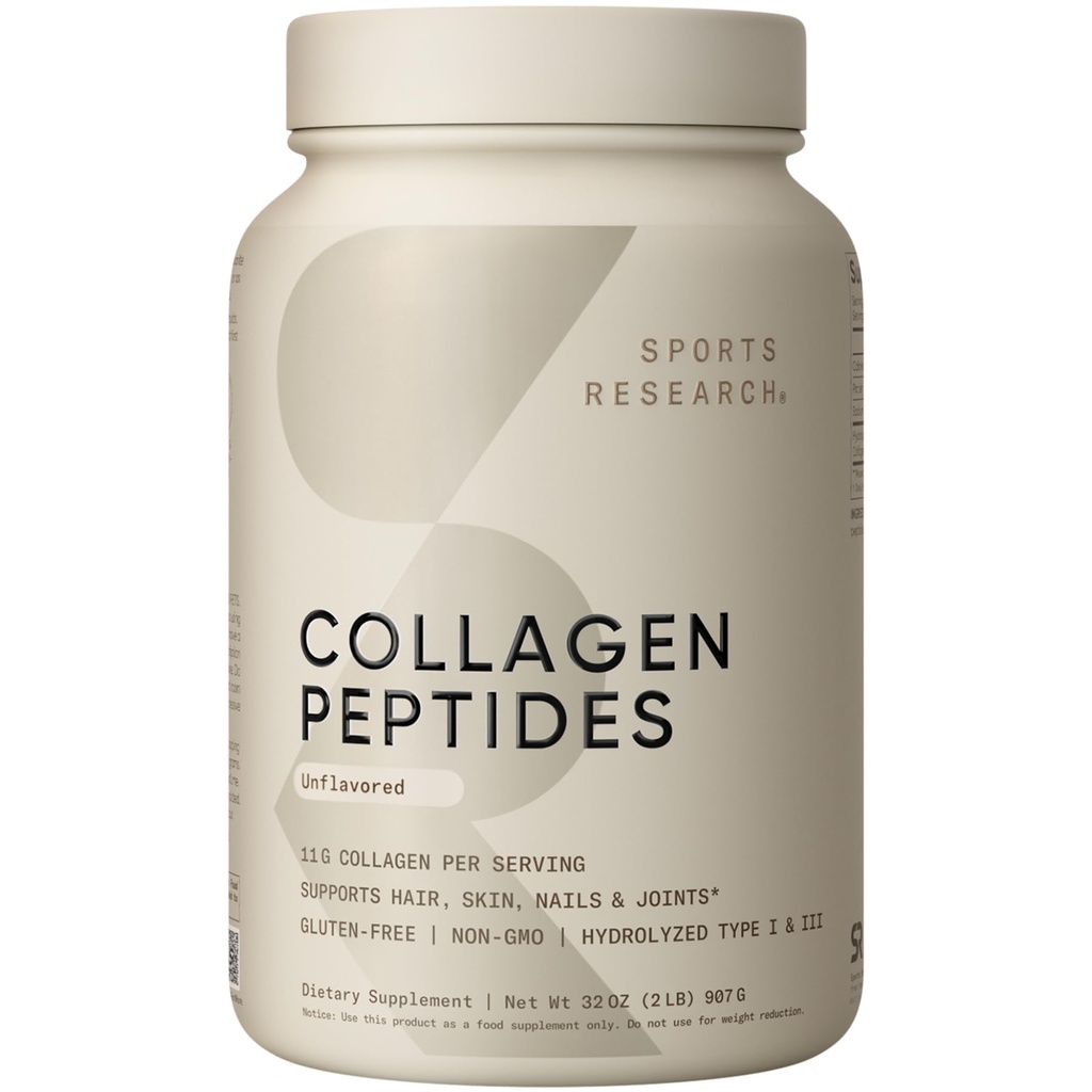 Sportforschung Collagen Peptide - Hydrolysiert Typ 1 & 3 Collagen Powder Protein Supplement für gesunde Haut, Nägel, & Gelenke - Einfache Mischung Vital Nährstoffe & Proteine, Kollagen für Frauen & Männer