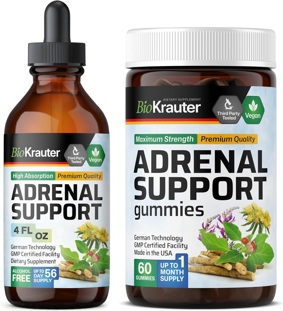 BIO KRAUTER Adrenal Support 60 Gumies & Adrenal Support Tincture 4 Fl. Oz.