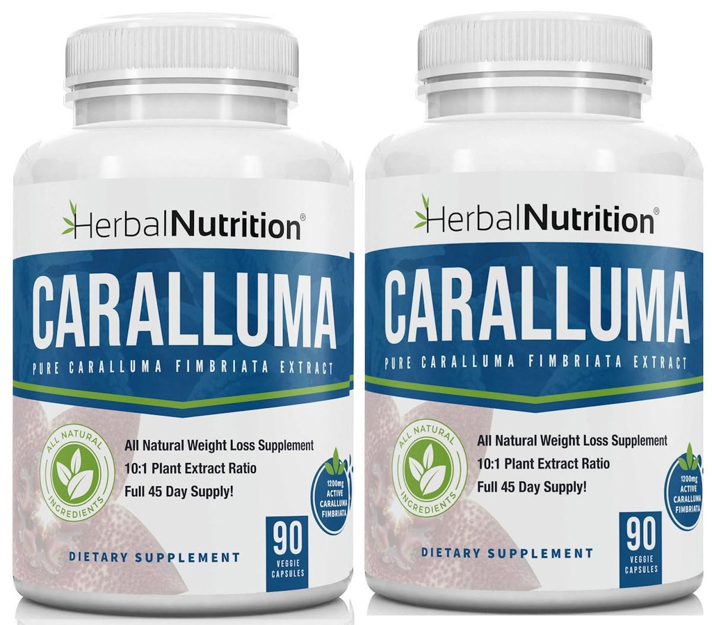 Kräuternahrung Caralluma Fimbriata 180 Kapseln Zwei Flaschenpackung Maximale Stärke 10:1 Extrakt Ratio 1200mg All-Natur-Diät, Energie, Ausdauer und Gewicht-Management-Ergänzung