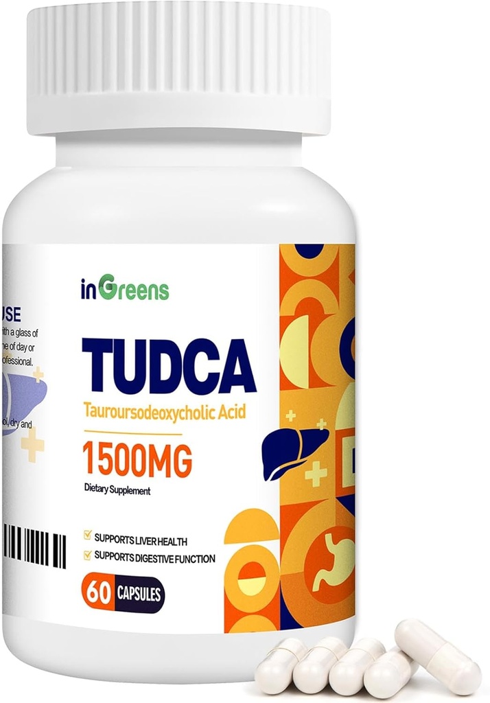 Tiszta TUDCA kiegészítés 1500 mg, magas tisztaságú Taururursodeoxycholic Acid Bile Salts, májtámogatás a máj tisztítás méregtelenítés és javítás, nem GMO, Könnyen lenyelhető, Készült USA, 60 kapszula