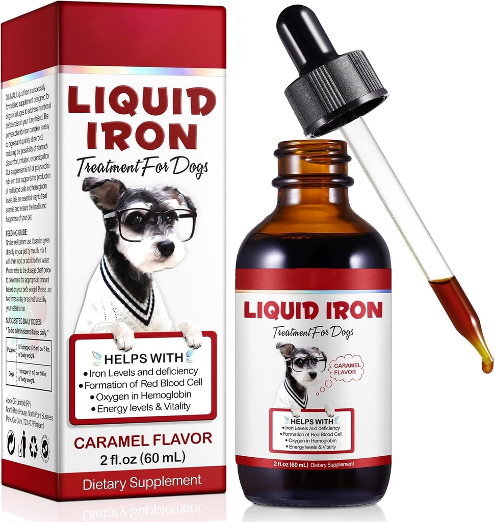 Flüssige Eisen-Ergänzungen für Hunde,LiquiI-Eisen mit Vitamin C und B12,Unterstützt Anämie, niedrige Enery Levels und Lethargy,Promotes Blutgesundheit, Hilft bei der Bildung von roten Blutzelle