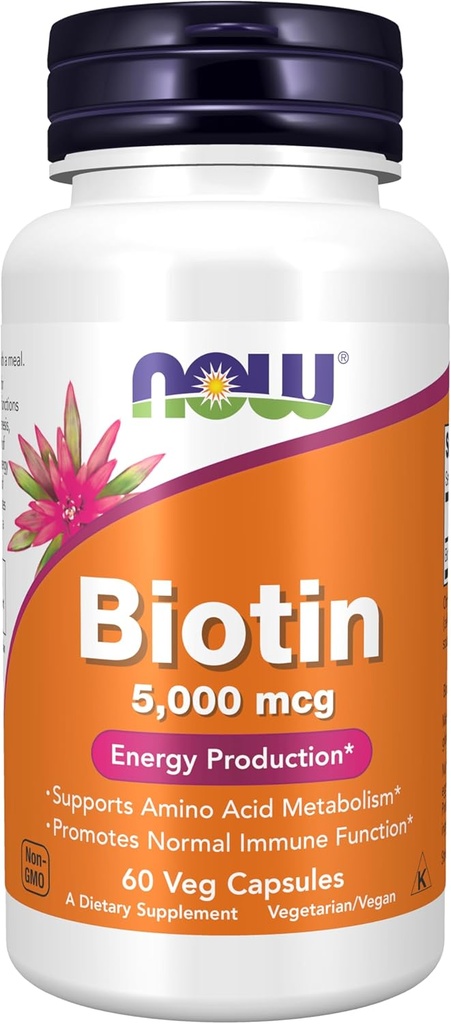 JETZT Nahrungsergänzungsmittel, Biotin 5.000 mcg, Aminosäuremetabolismus*, Energieproduktion*, 60 Veg Kapseln