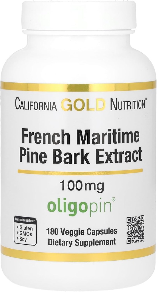 California Gold Nutrition Pine Bark kivonat, Francia Tengerészet, Oligopin, Antioxidáns polifenol, 100 mg, 180 Veggie kapszula