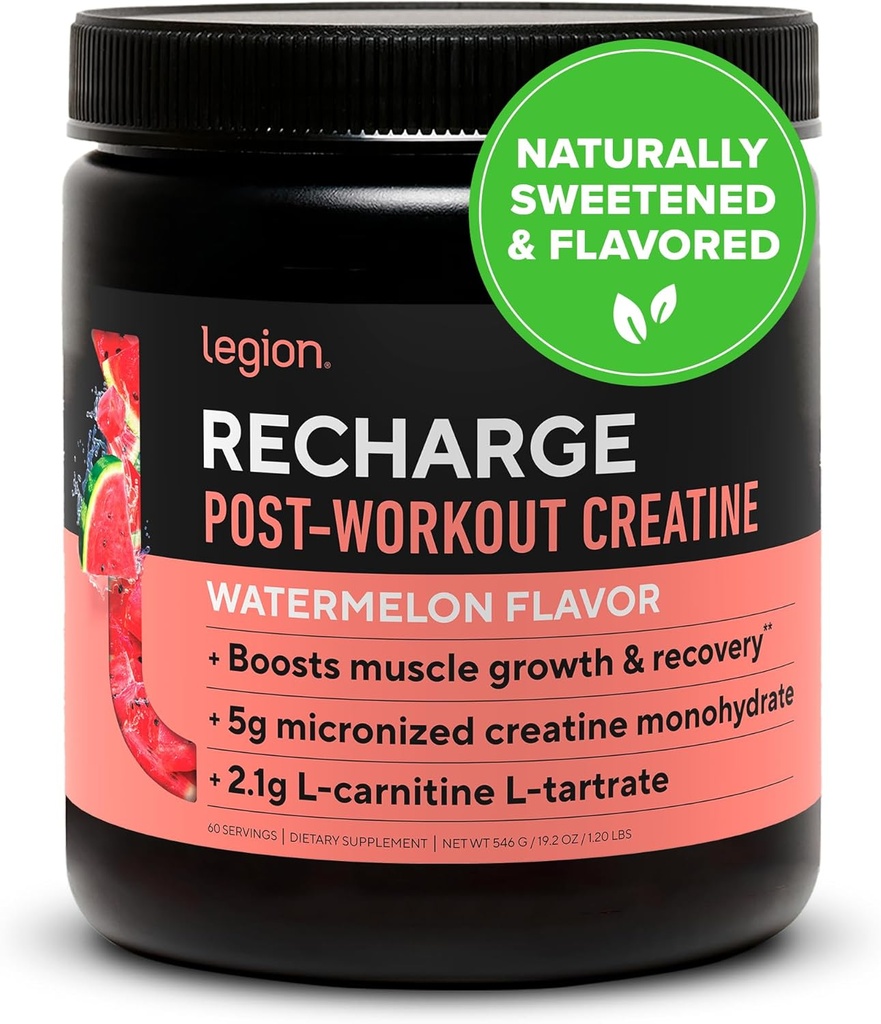 LEGION Athletics Recharge Post Workout Supplement - Alle natürlichen Muskelaufbau und Erholungsgetränk mit Kreatin Monohydrat. Natürlich gesüßt & geschmackvoll, sicher & gesund (Watermelon, 60 Servierungen)