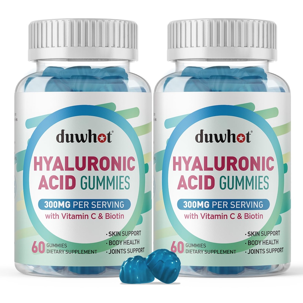 Hyaluronic Acid Gumies, Hyaluronic Acid Supplements with C vitamin & Biotin 5000µg for Skin, Hair, Nails Health, Joints Supplements for Women & Men, Low Sugar, Vegan, Non-GMO, 60 Counts