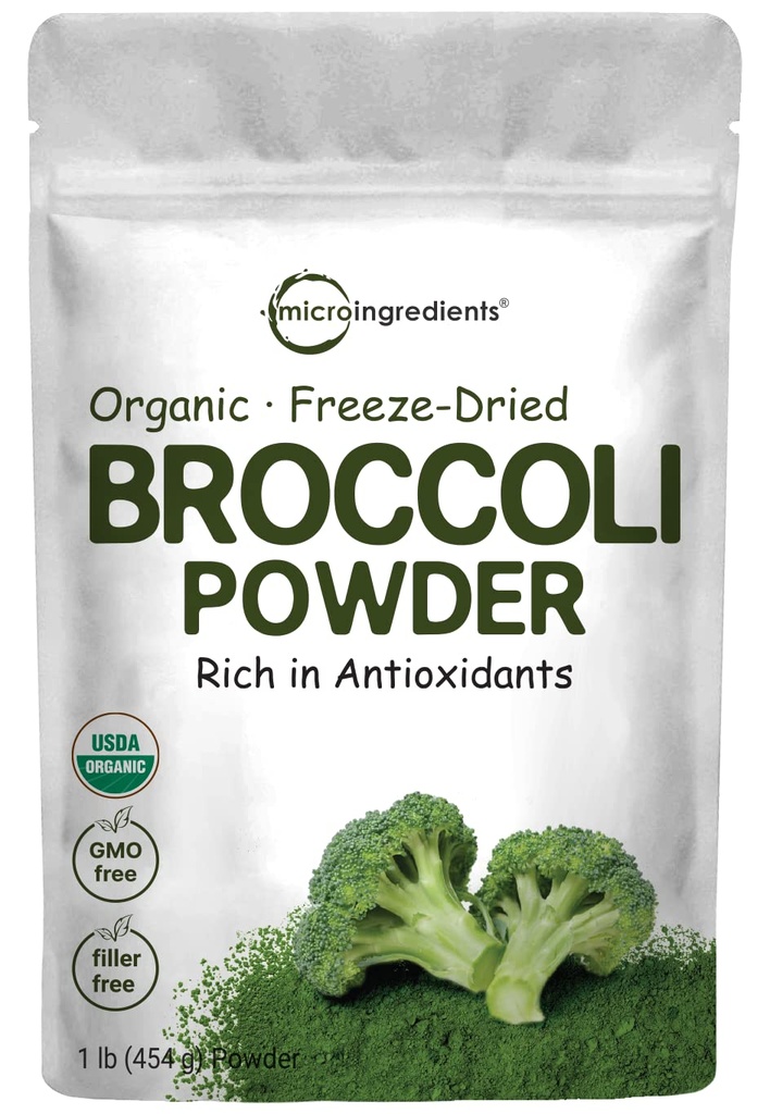 Bio Broccoli Pulver, 1 Pfund, gefriergetrocknet, Enthält natürliches DIM (Diindolylmethan), und reich an Faser und Immun Vitamin C, grüne Superfood für Smoothie & Getränke, Vegan freundlich