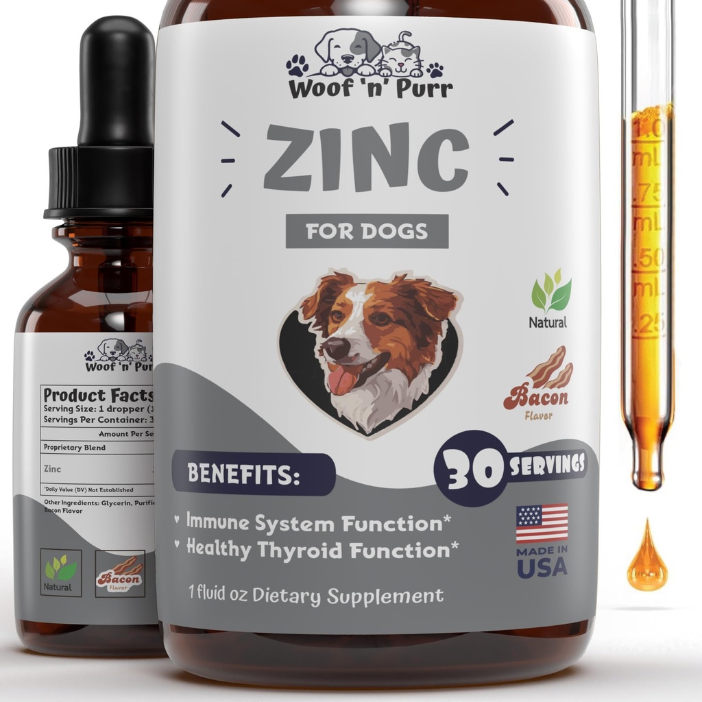 Zink für Hunde - Hunde Zink-Ergänzung - Hilft, Gesunde Haut, Mantel, Immune Gesundheit &amp; Mehr - Hund Zink - Hund Haut und Mantel Supplement - Haut und Mantel Ergänzung für Hunde - 1 fl oz - Bacon Flavor