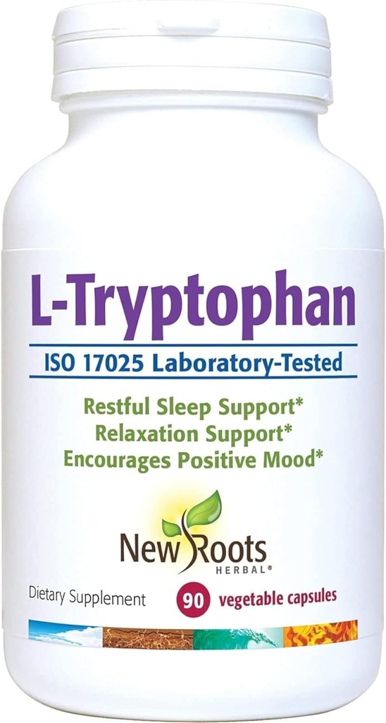 NEU ROOTS HERBAL L-Tryptophan Ergänzung für Schlaf (90 Kapseln) 220mg, Kräuter-Ergänzung für gesunden Schlaf, Stimmung und Stress Antwort Unterstützung – Gluten-Free, Non-GMO