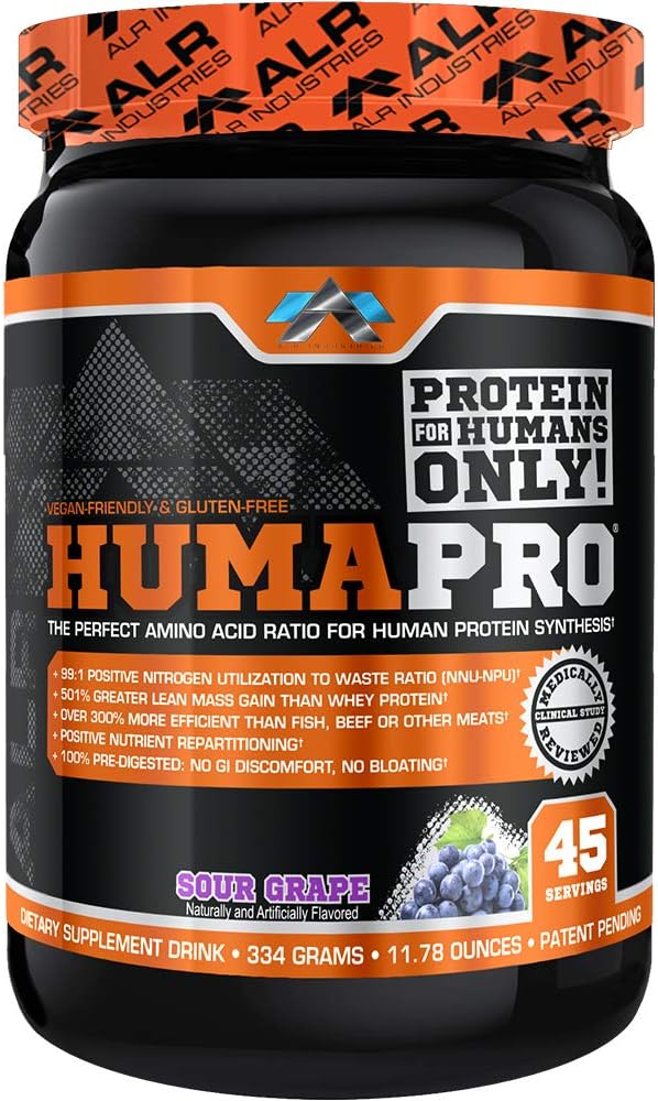 Humapro Apro124; Amino Acides Protein Mátrix az Achraq124; 99% Felhasználhatóság a Lean Muscle 124; Vegan, Gluten Free Affa124; 334g / 45 Servings (Sour Grape)