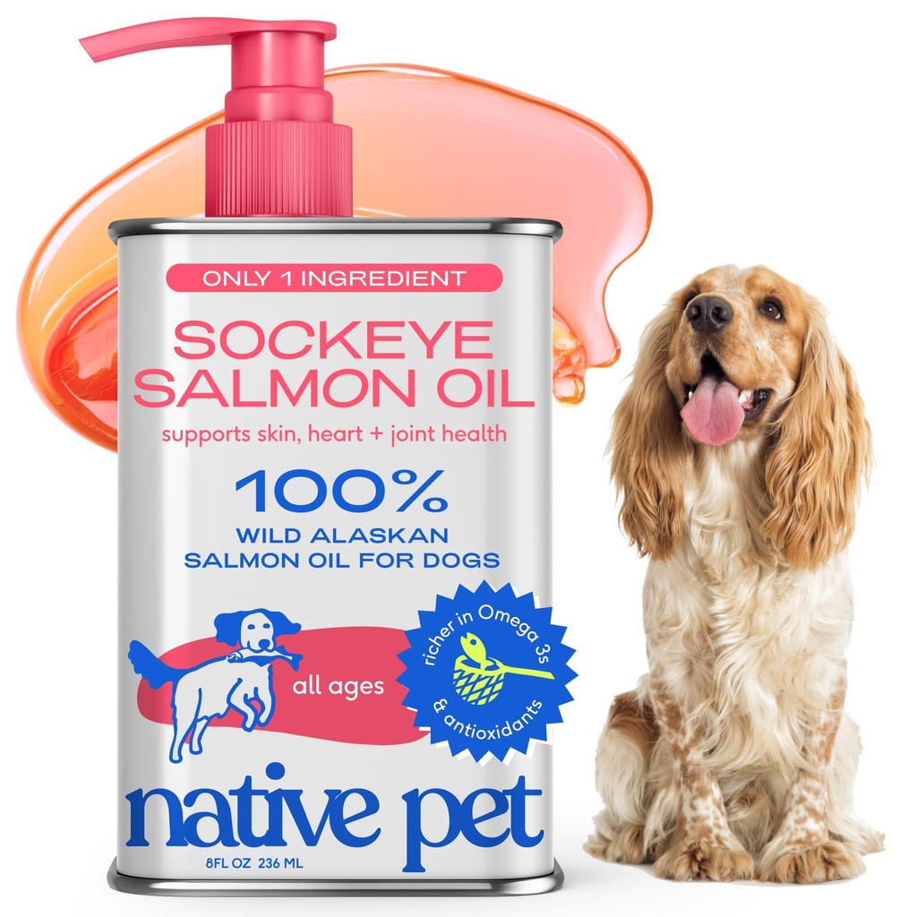 Native Pet Lachsöl für Hunde & Katzen – Pure Omega-3 Fish Oil for Dogs Supplement for Skin & Coat, Joint & Heart Health - Dog Anti-Inflammatory – 100% Wild-Caught Alaskan Sockeye Salmon – 8 Unze