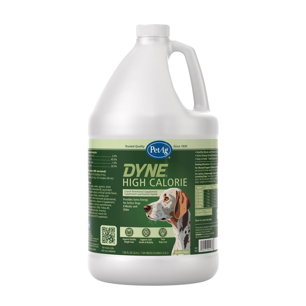 PetAg Dyne High Calorie Liquid Nahrungsergänzung für Hunde & Welpen 8 Wochen und älter - 1 Gallon - Unterstützt Leistung und Ausdauer - Sweet Vanilla Flavor