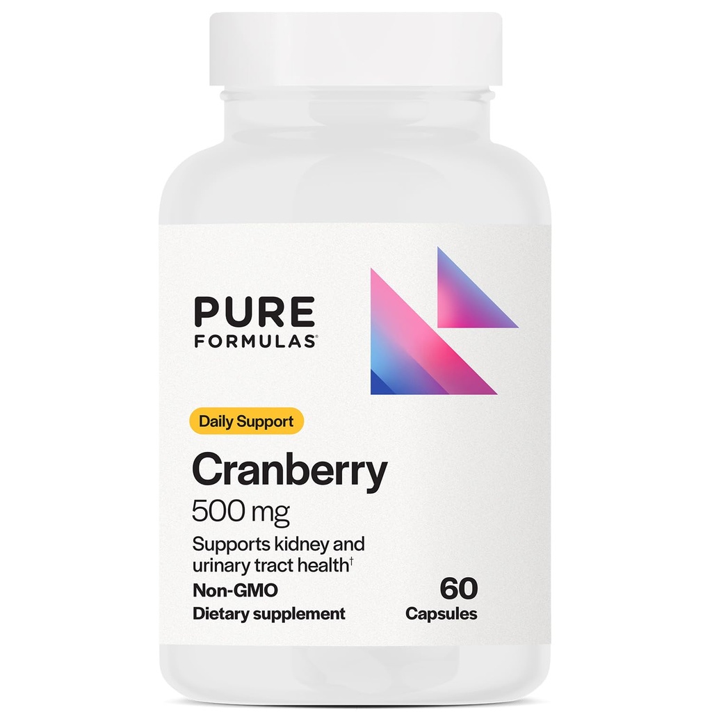 PureFormulas Cranberry 500 mg - Unterstützt Nieren- und Harnwege-Gesundheit - Antioxidante Ergänzung für Immunschutz und Zellgesundheit - Cranberry Pillen für Damen und Herren - Non-GMO - 60 Kapseln