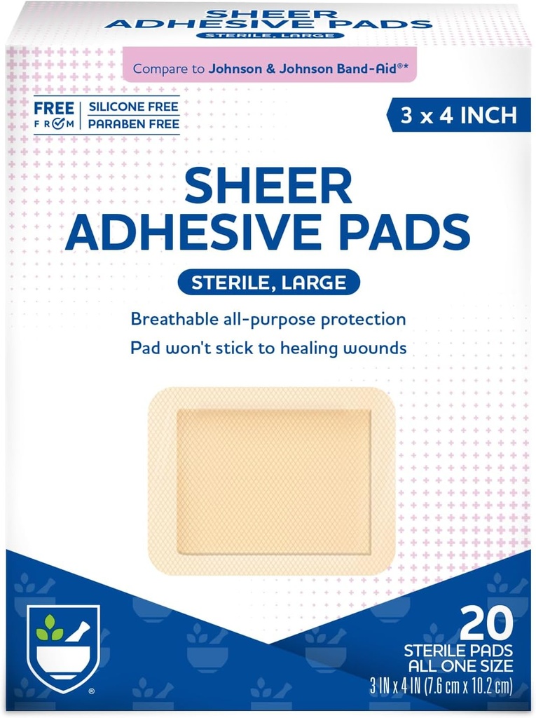 Rite Aid Sheer Ragasztó Kötvények Sterile Non Stick Pad, 3 "x 4" - 20 GM 124; Sebápolás / elsősegély-készletek