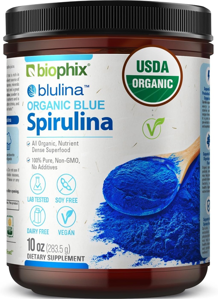 biophix Blue Spirulina Powder Organic Blulina 10 oz - Algae Bio Spirulina Pulver 283 Servierungen - Superfood Supplement - Natürliches Blaues Pigment - Espirulina en Polvo Organica Pura Azul