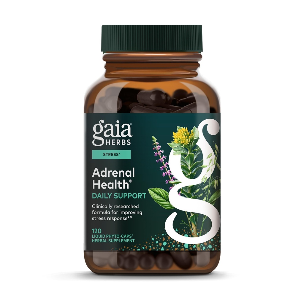 Gaia Herbs Adrenal Health Daily Support - Gyógynövény kiegészítés Ashwagandha, Szent Basil & Schisandra - Segítség fenntartani egészséges energia és stressz szint * - 120 Vegan Liquid Phyto- kapszula (120- napos ellátás)