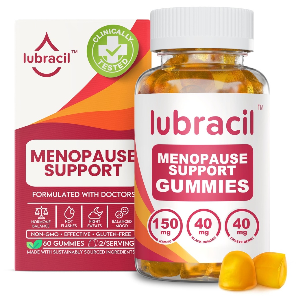 Lubracil Menopause Gummie für Damen - Menopausal Ergänzungen für Heiße Blitze, Nachtschwänze, Mood Swings und Hormonal Balance - Tägliche Vitamine mit schwarzem Cohosh & Ashwagandha - 60 Gummie (Pack von 1)