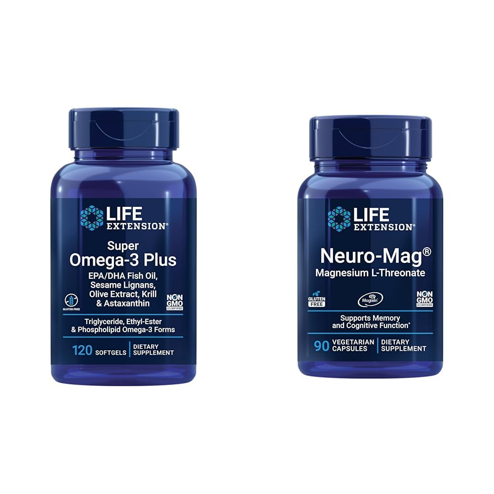 Life Extension Super Omega3 Plus EPA / DHA Fish Oil, Sesame Lignas & Neuro- mag Magnézium L- treonate