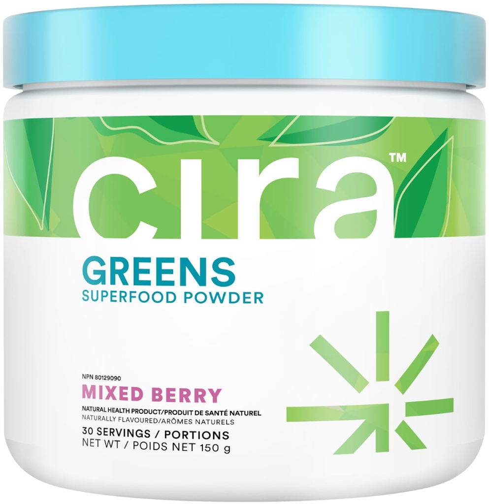 Cira Daily Greens - Natürlich gesüßt, Bio Spirulina Superfood Pulver mit Premium, Antioxidant-Rich Zutaten für Entbloung, Verdauung, & Energie - Mischbeere, 30 Portionen