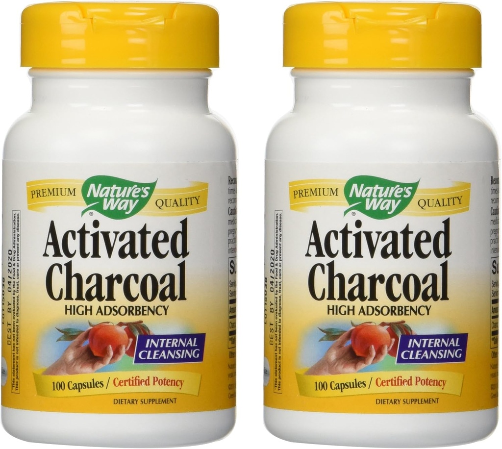 Nature 's Way Aktiválta Charcoin Magas Adszorbencia - 100 kapszula 2 csomag