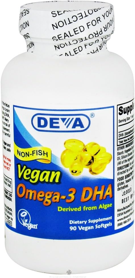 Deva Vegan Omega3 DHA 200mg, Alga, Non-Fish, Késleltetett kiadás, 90 kapszula, 1- Pack
