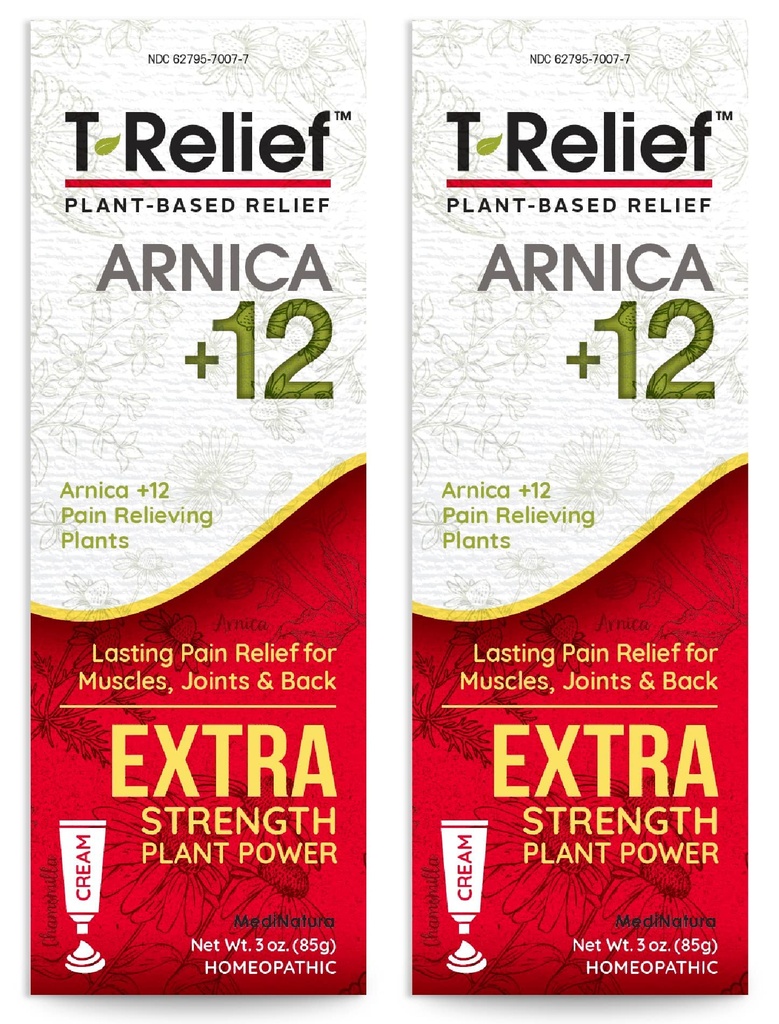 MediNatura T-Relief Extra Strength Cream Arnica +12 Natürliche Anti-Aktiven für Rückenschmerzen Gelenke Soreness Muscle Aches & Stiffness, Ganzkörper Fast Acting Relief für Frauen & Männer - 3 oz (2 Pack)