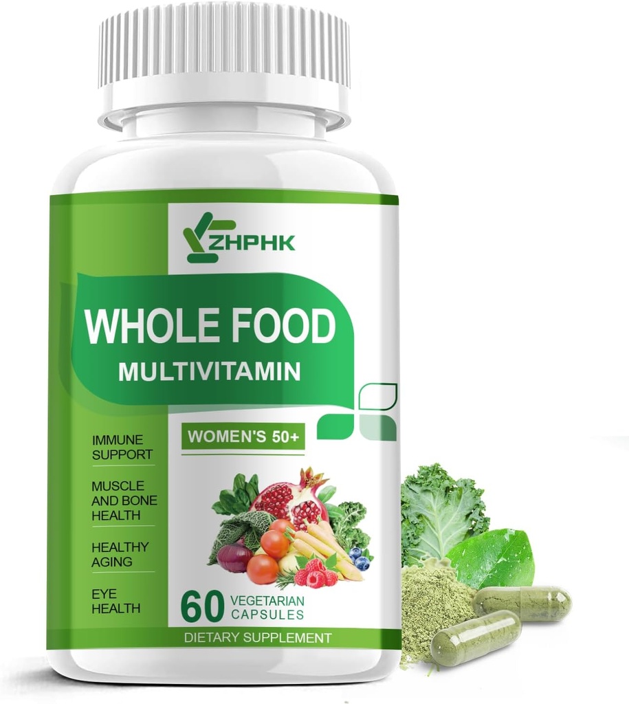 Multivitamin für Frauen 50 und mehr, Ganze Lebensmittel Multivitamine Mineralien Bio-Extrakte Frauen 50+ Multivitamin für Energieunterstützung, Nourish Hair, Haut, Nails Health, 60 Kapseln