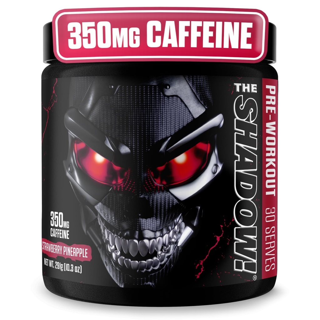 JNX SPORTS The Shadow! 350mg Caffeine Hard Core Preworkout - Erdbeer Ananas 30 Servierungen | Electric Energy, Mental Focus & Superhuman Strength for Men & Women