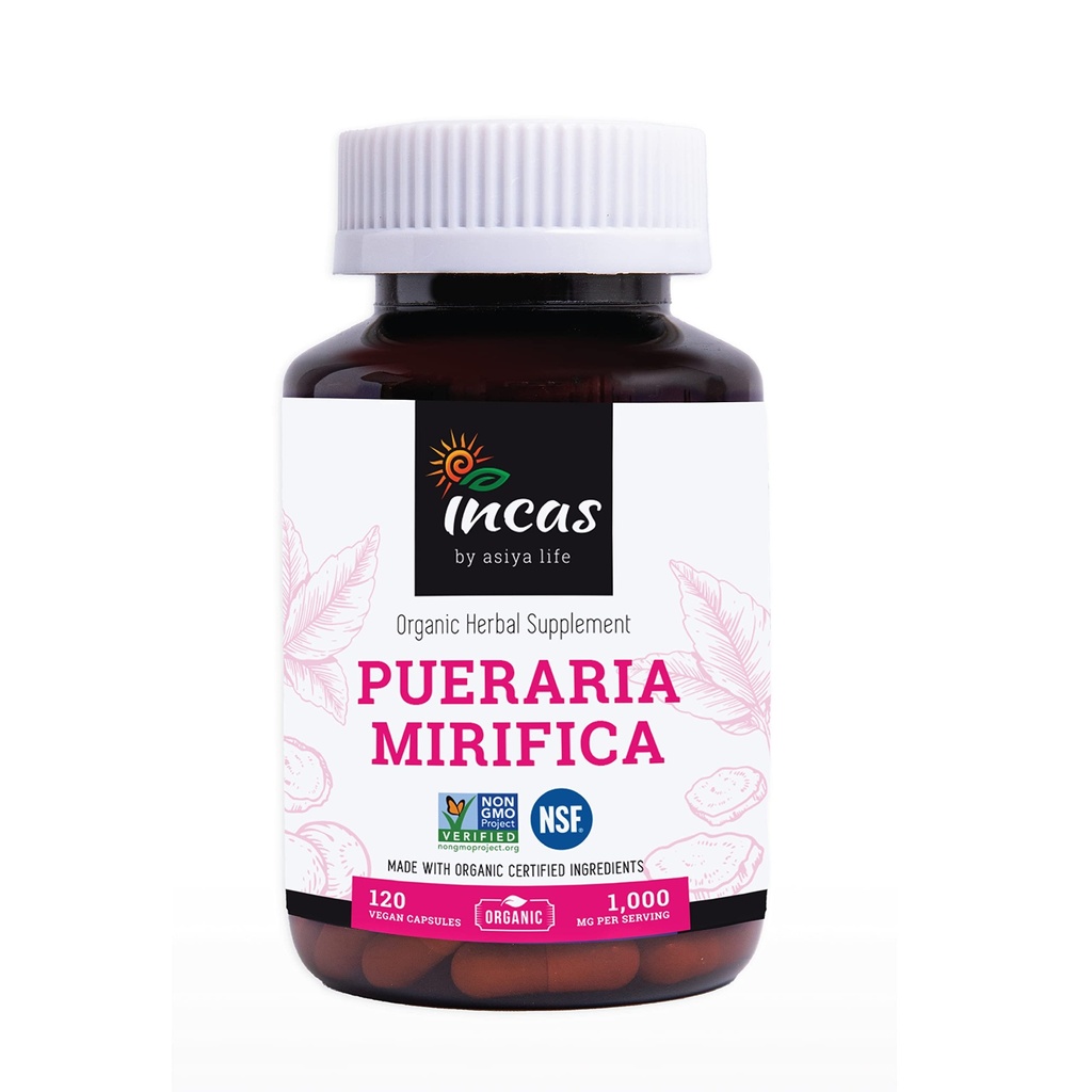 INCAS Bio Pueraria Mirifica 500mg Wurzelextrakt Pulver Vegan Kapseln aus Thailand Non GMO Verified fördert Frauen Gesundheit, Bio Natürliche Kräuter