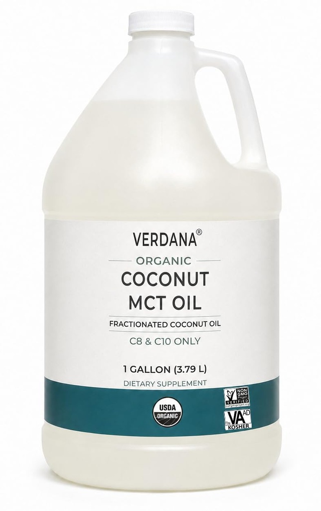 Verdana USDA Certified Organic Coconut MCT Oil -Fractionated Coconut Oil - No Palm Kernel used - Kosher, Food Grade, Non-GMO - Great for Keto and Paleo Diets - 1Gallon