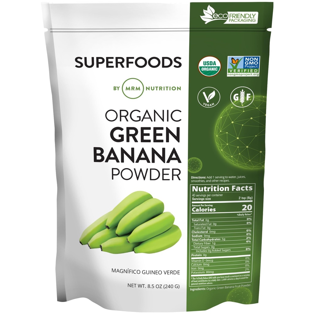 MRM Nutrition Organic Green Banana Powder | Superfoods | High-Fiber | Flour Alternative | Prebiotic Fiber | 40 Servierungen