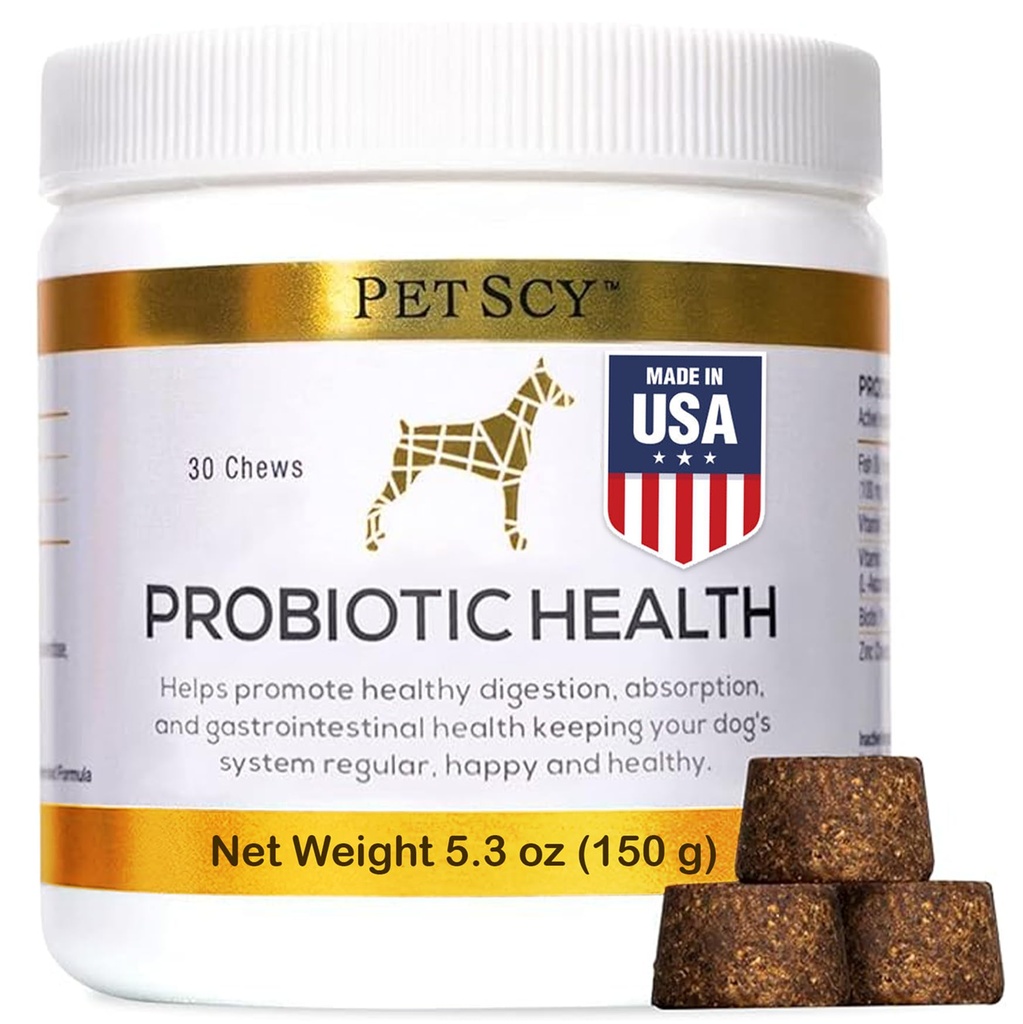 PetScy - probiotikus sajtok kutyák, probiotikus kutyák minden korosztály, Méretek & Breeds Prebiotic Fiber és Pure Omega3 A124; Javítja a bőr, kabát, és a Gut Health, 30 Chews