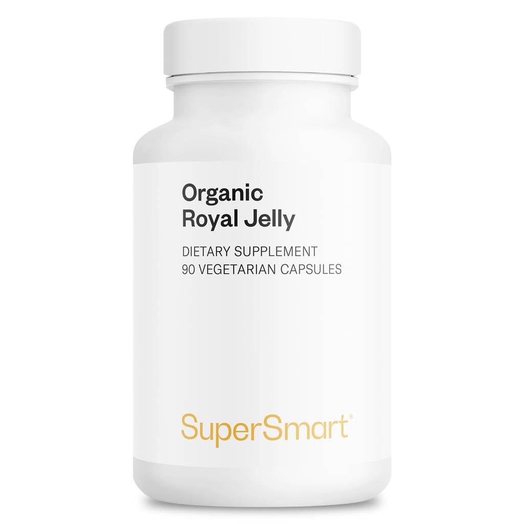 Supersmart - Organic Royal Jelly 300mg naponta (High Strength 4% 10- HDA) - Freeze- Dreded Fresh Royal Jelly Supplement 124; Non-GMO & Gluten Free - 90 vegetáriánus kapszula