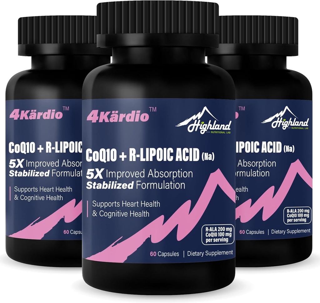 CoQ10 100mg + R- Lipoic Acid 200mg per serving, 3 hónapos ellátás, akár 5X Javított abszorpció, R- Lipoic Acid / CoQ10 Szív-egészségügyi kiegészítés és kognitív Health- 180 kapszula
