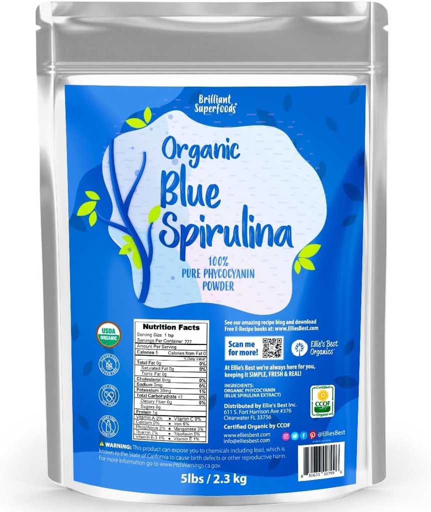 Bio Blue Spirulina Pulver Superfood Supplement - 5LB Bulk - Odorless - Vegan, Non GMO, Glutenfrei, Dairy-Free, Brilliant Blue Food Coloring - Reines Wasser extrahiert