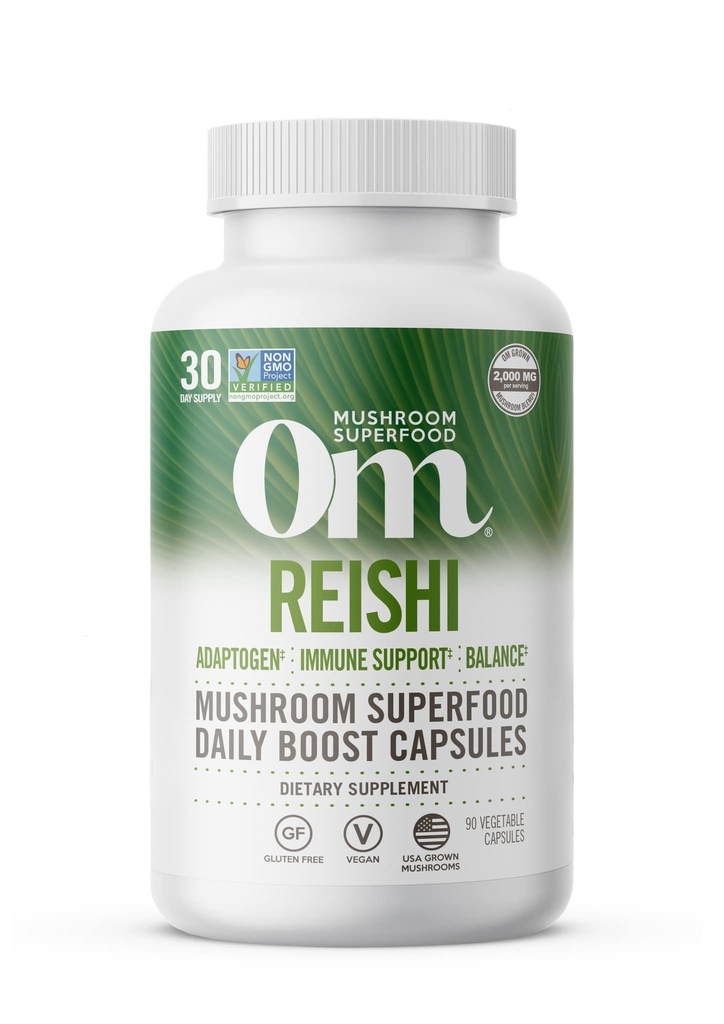 OM MUSHROOM SUPERFOOD Reishi Mushroom Capsules Superfood Supplement, 90 Count, 30 Tage, Organisches Adaptogen für Stressentlastung und Immungesundheit
