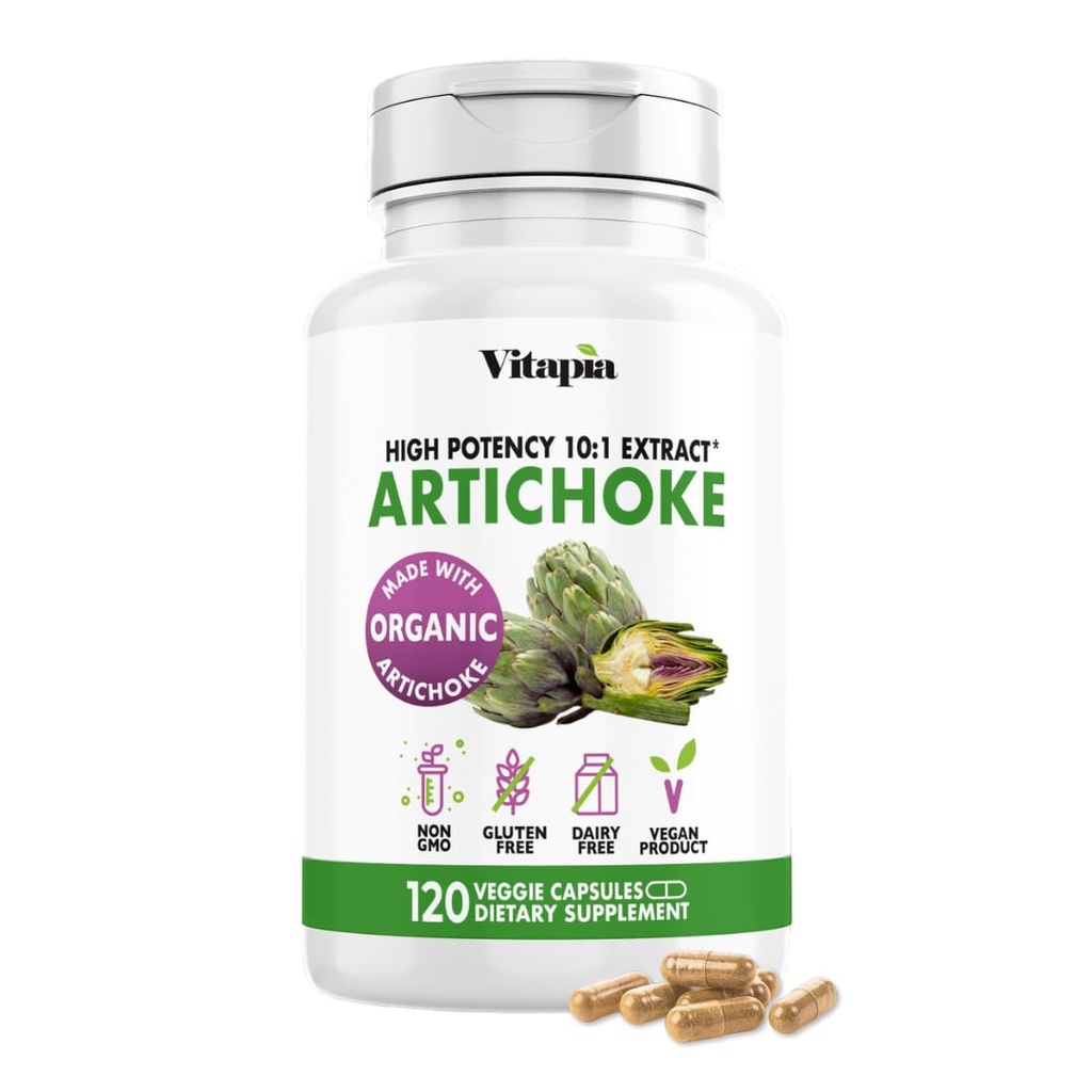 Vitapia Organic Artichoke Extract Supplement - Leberreiniger Detox & Repair, Lebergesundheit, Verdauung, Antioxidans Unterstützung - 120 Vegan Kapseln, Non GMO, Glutenfrei