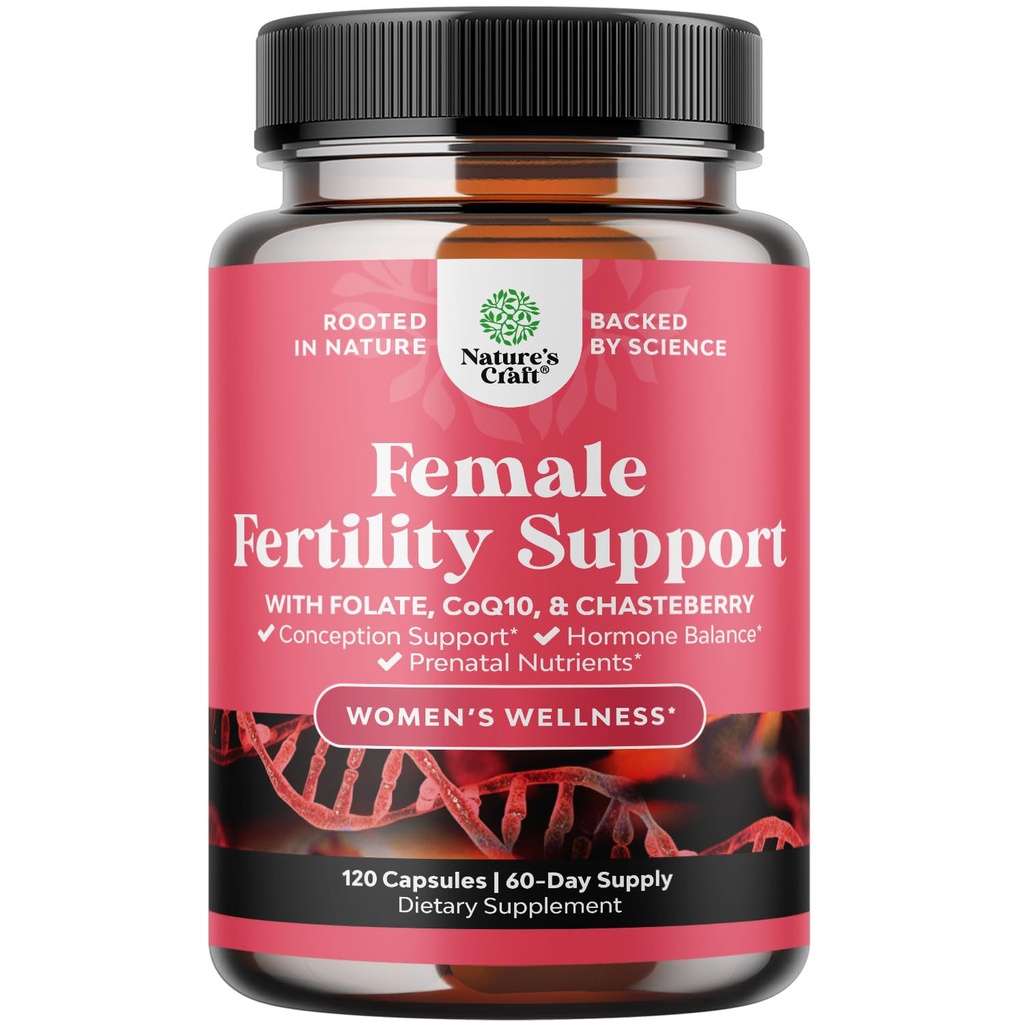 Female Fertility Supplement with Prenatal Multivitamins - Fertility Support with Prenatal Choline Inositol Folate Chasteberry and CoQ10 Fertility Blend for Women to Promote Conception - 120 Count