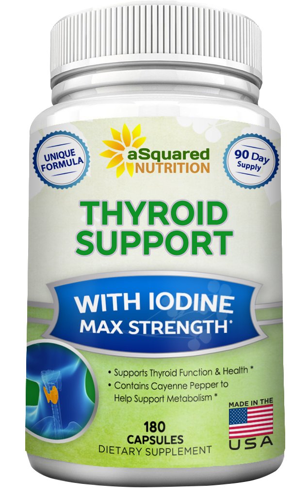 aSquared Nutrition Premium Thyroid Support Supplement with Jodine (180 kapszula) - Best Herbal & Vitamin Complex Pills w / B12, Ashwagandha, Bladderwrack & Kelp - Helper for Healthy Hormon & Energy