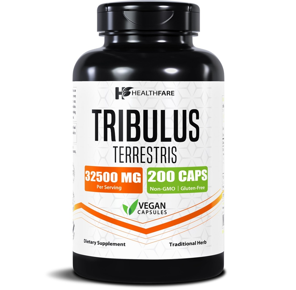 HealthFare Tribulus Terrestris für Männer & Frauen | 32.500mg Ultra Potency Extract | 95% Saponins | 200 Kapseln | Natürliche Stärke, Energie & Stamina | Non-GMO, Gluten-Free, Made in USA