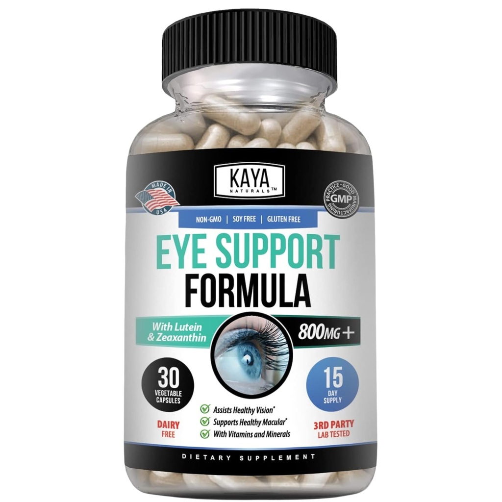 Kaya Naturals Eye Health Supplement, Lutein und Zeaxanthin, Vision Health, Eye Strain Support 800 mg Vitamin Supplement 30 Kapseln