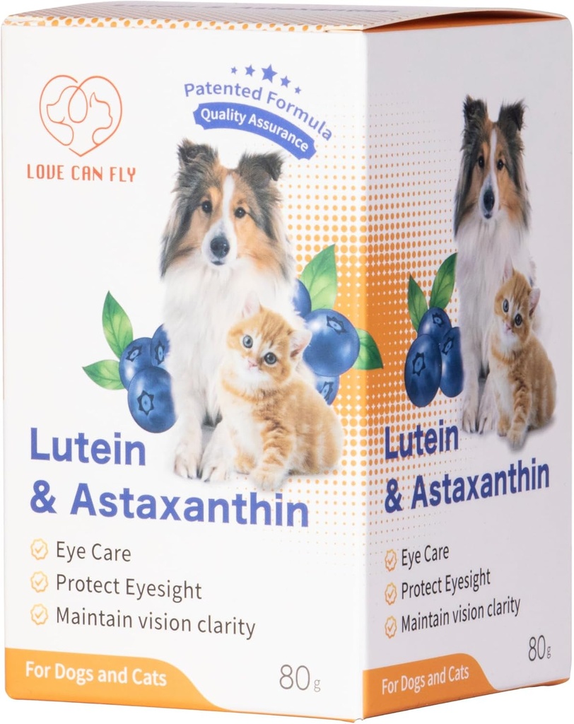 Lutein für Hunde und Katzenauge Ergänzung Astaxanthin Alle natürlichen Ingredient Human Grade Unterstützung Tear Stain Immune,Lutein aus USA, Enhance Vision Health Antioxidants- 2.8 Oz