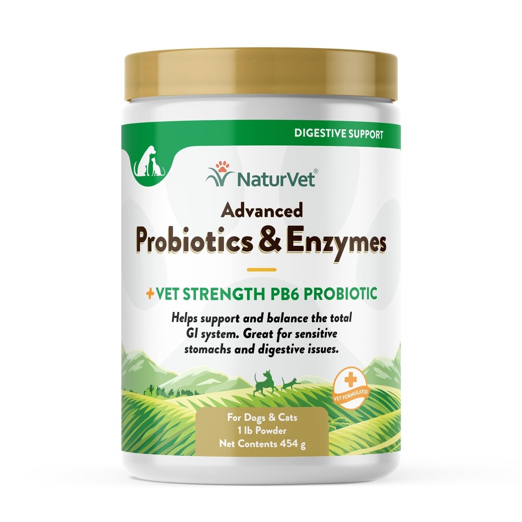 NaturVet - Advanced probiotics & Enzimes - Plus Vet Strength PB6 probiotikus 124; Supports and Balances Pets with szenzitive Stomachs & Digestive Ismissions 124; for Dogs & Cats (1 lb)