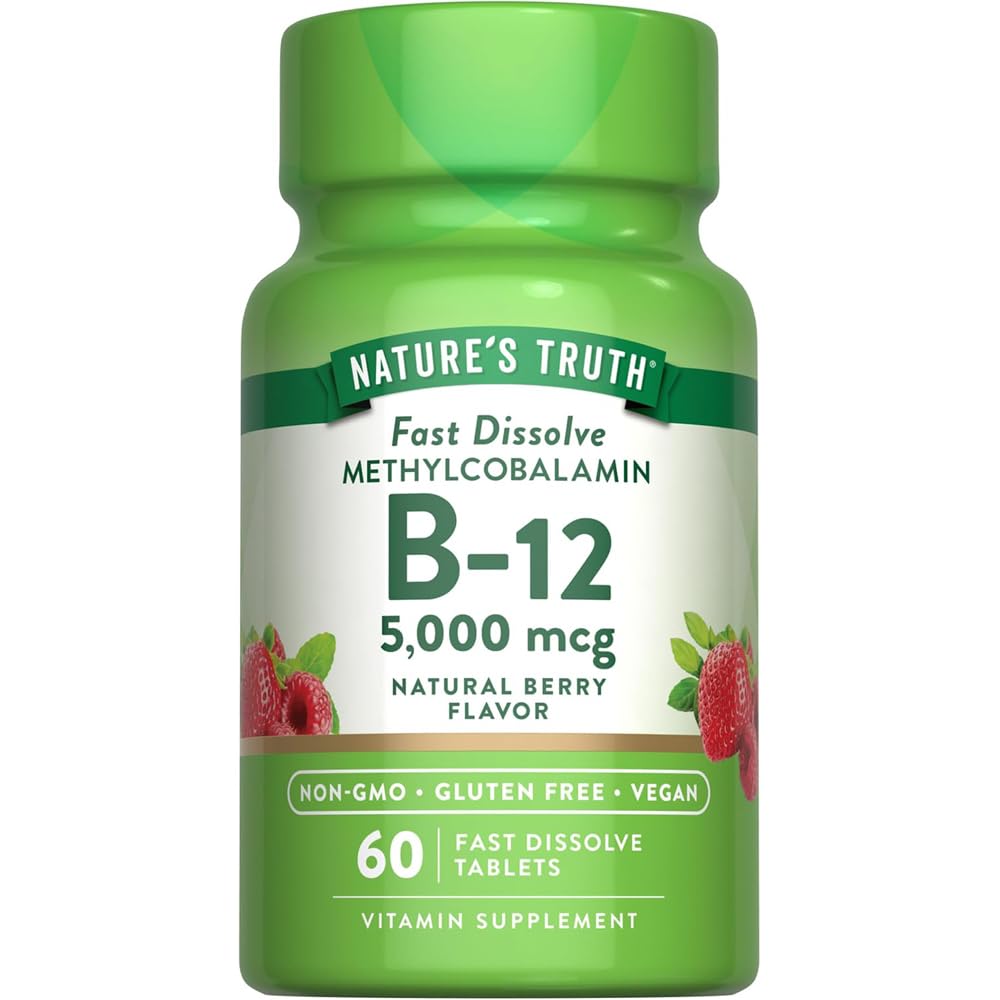 Nature's Truth B12 Vitamin 5000 mcg | 60 Tabletten | Schnell lösen natürliche Berry Flavor | Vegan, Non-GMO & Gluten Kostenlose Ergänzung