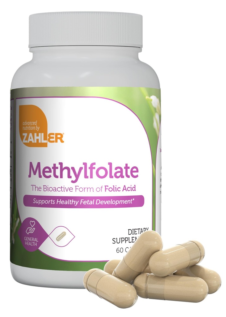 Zahler Methylfolate - Unterstützt gesunde fötale Entwicklung und Genetische Gesundheit - Methylierte Folsäure von 1000 mcg DFE L-Methylfolat - Kosher Non GMO Methyl Folate Supplement für Frauen (60 Kapseln)