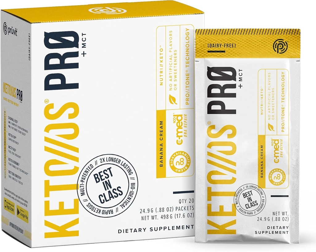 Pruvit Keto / / OS Pro Banana Cream + MCT Ketones - Keto / / OS Pro Supplement for Energy Boost, Better Digestion and Helps Combating The Aging Process - 20 csomag
