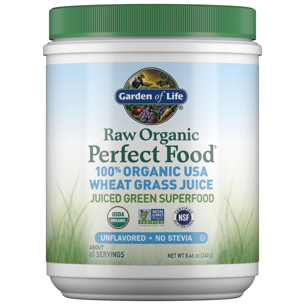 Garten des Lebens Raw Organic Perfect Food 100% Organic USA Weizen Grass Juice - Juiced Greens Superfood Greens Powder, 60 Portionen - Stevia-Free, Non-GMO, Vegan, Gluten Free Ganzes Nahrungsergänzungsmittel