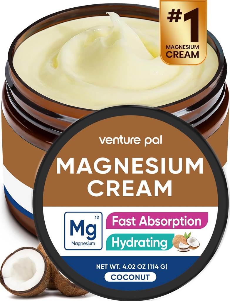 Venture Pal Magnesium Lotion, topische Magnesiumcreme für Schlaf, Leg Cramps & Schmerz, Muskelentspannung, ruhig, Feuchtigkeitsergänzung mit Kokosöl, Shea Butter & Hyaluronsäure, Safe für Kinder