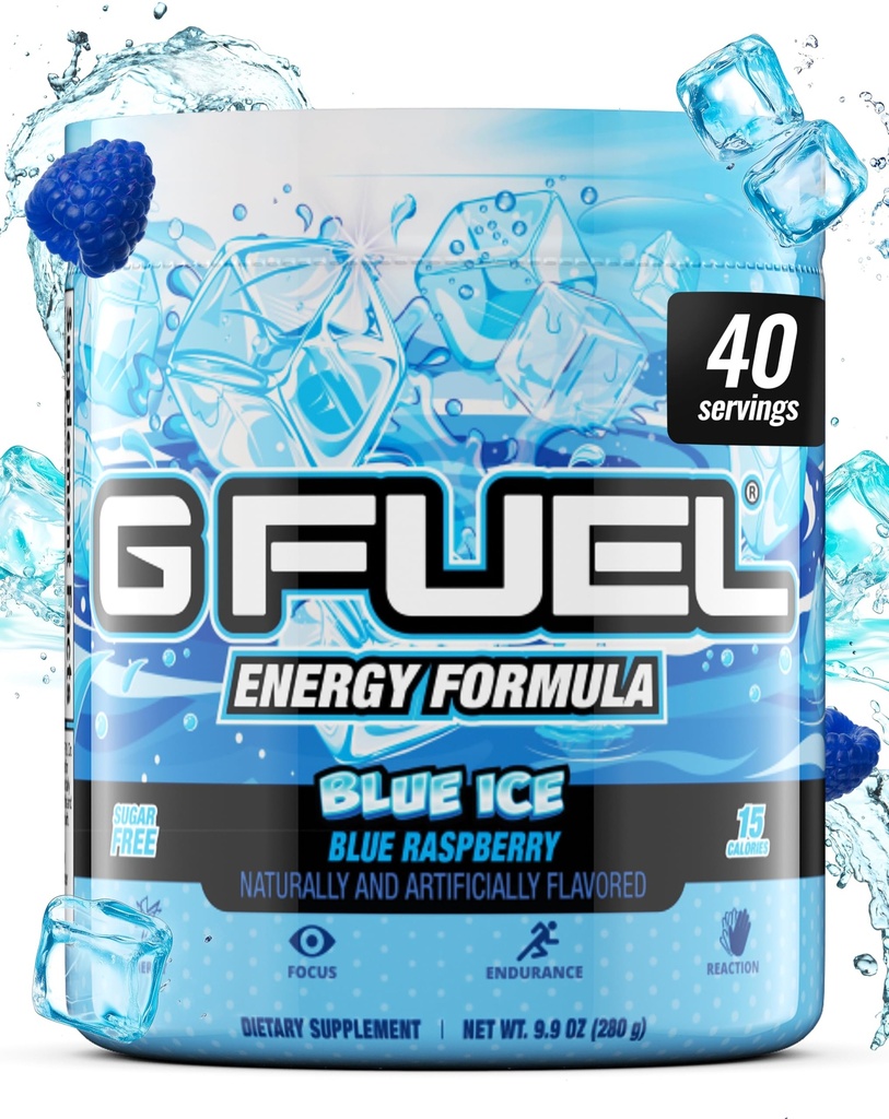 G Üzemanyag Blue Ice Energy Drink Powder, Pre Workout koffein Mix játék, Sugar Free Focus Amino, Vitamin + Antioxidánsok, 9.9oz (Kék málna, 40 szerváció)
